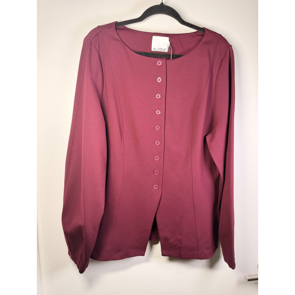 Aligne Button Front Top Womens 16 Burgundy NWT Long Sleeve Scoop Neck Blouse